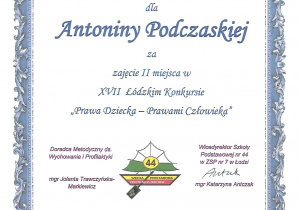 Dyplom Antoniny Podczaskiej.